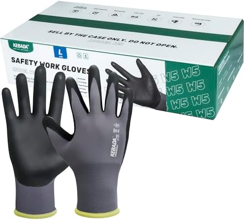 Kebada W5 Foam Nitrile Coated Work Gloves for Men Women, 60 Pairs Bulk Pack