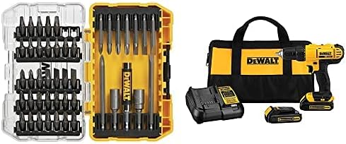 DEWALT DW2166 45 Piece Screwdriving Set with Tough Case and Dewalt DCD771C2 20V MAX Cordless Lithium-Ion 1/2 inch Compact Drill Driver Kit