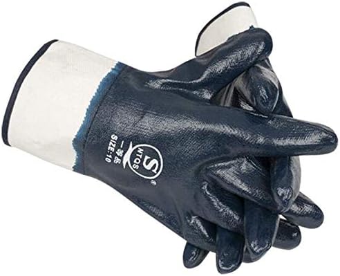 Men's Oil Gloves, Safe Wide-Cuff Gloves for Petrochemical Transport Workers, Blue Large Size 12-Pack
