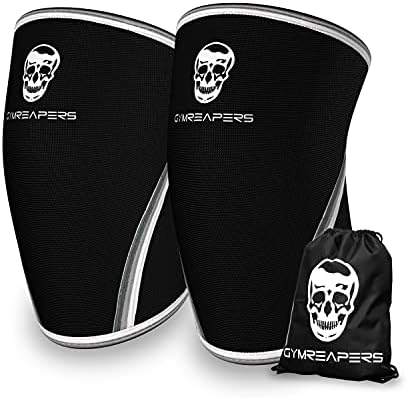Gymreapers Knee Sleeves (1 Pair) with Gym Bag - IPF Approved - Support Compression Brace for Squats, Fitness, Weightlifting, Cross Training, Powerlifting - 7MM Neoprene Sleeves - For Men & Women (Black/White, Large)