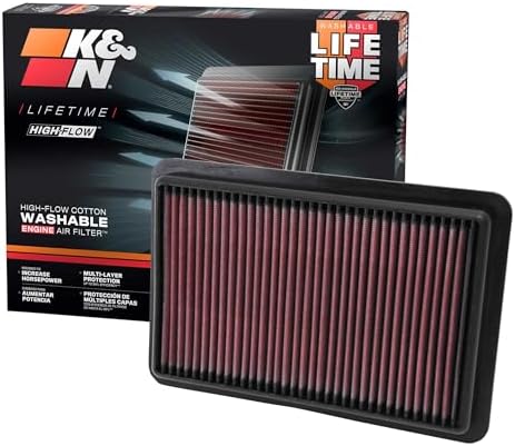 K&N High-Flow Original Lifetime Engine Air Filter: Increase Power: Premium, Washable: Compatible with 2012-2025 MAZDA: 3, 6, CX-4, CX-5, 33-2480