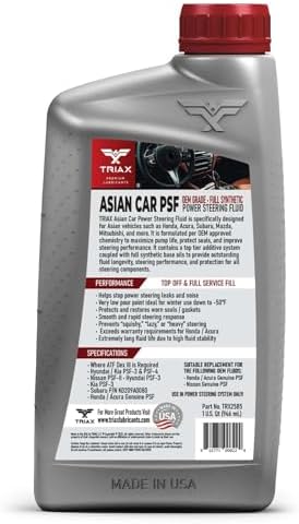 TRIAX Asian Car PSF Hydraulic & Electric Full Synthetic OEM Grade Power Steering Fluid | Compatible with Honda, Acura, Toyota, Lexus, Nissan, Infiniti, Mazda, Hyundai, Kia & More (1 Quart)