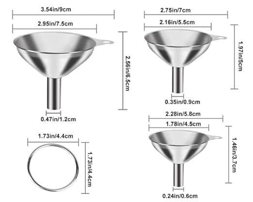 3PCS Kitchen Funnels Set,Stainless Metal Funnel for Filling Bottles - Tiny Small Medium Large for Essential Oils,Spice, Cooking,Powder,Flask，Perfume,Dry Ingredients Powde (Silver)