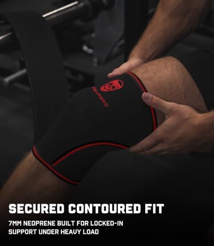 Gymreapers Knee Sleeves (1 Pair) with Gym Bag - IPF Approved - Support Compression Brace for Squats, Fitness, Weightlifting, Cross Training, Powerlifting - 7MM Neoprene Sleeves - For Men & Women (Black/Red, XX-Large)