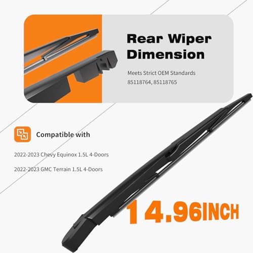 Rear Windshield Wiper Replacement for Chevy/GMC 2022 2023 2024 Equinox Terrain 1.5L Back Wiper Arm Blade Assembly | OEM# 85118764 Fit