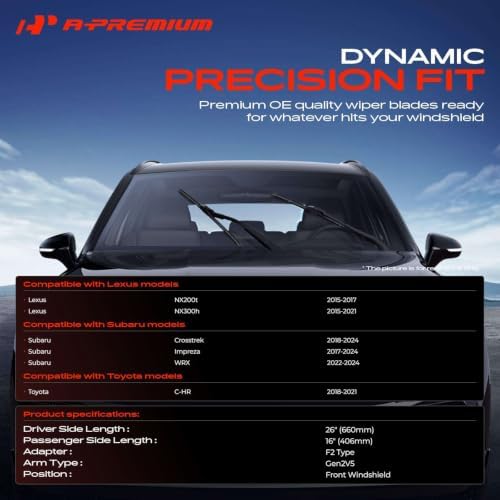 A-Premium 26" + 16" Windshield Wiper Blades with Wear Indicator & Towel