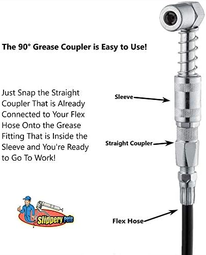90 Degree Grease Coupler Snaps on to Grease Fittings in Tight Spaces