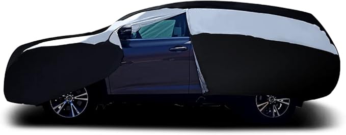 Titan Lightweight Mid-Size SUV Car Cover (Black Pearl) for Ford Explorer, Jeep Grand Cherokee, and More. Waterproof Cover Measures 206 Inches and Includes a Driver-Side Door Zipper.