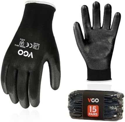 Vgo... 15Pairs PU Coated Safety Work Gloves,Gardening Gloves (PU2103,M)