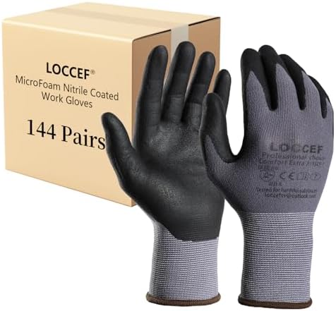 LOCCEF Safety Work Gloves MicroFoam Nitrile Coated-12 Pairs,Seamless Knit Nylon Gloves,Home Improvement,Micro-Foam Gloves