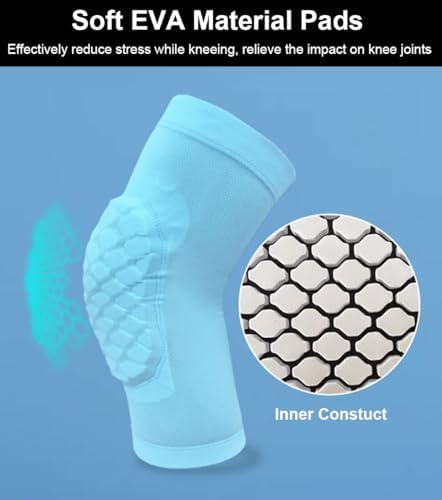Basketball Knee Pads for Kids Volleyball Knee Pads, Honeycomb Basketball Sleeves Baseball Sleeves Youth Boys & Girls, Knee Savers for Catchers Youth Wrestling Soccer Football Volleyball Roller Skating (Light Blue, Medium)