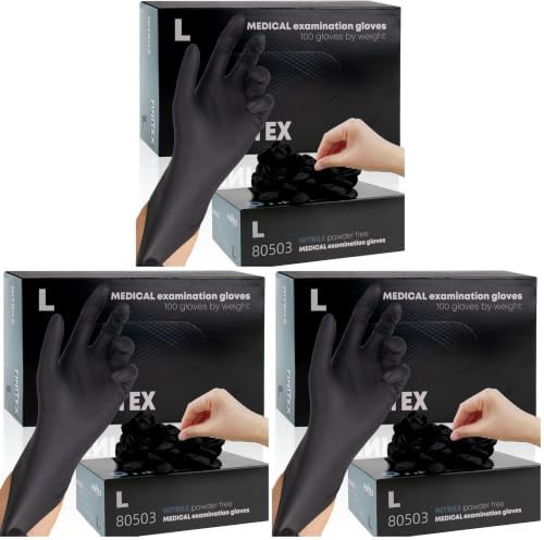 FINITEX - Black Nitrile Disposable Gloves, 5mil, Powder-free, Medical Exam Latex-Free 100 PCS For Cleaning Food Glove (Large) (Pack of 3)