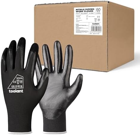 toolant Nitrile Coated Work Gloves, 60 Pairs, Black, XX-Large