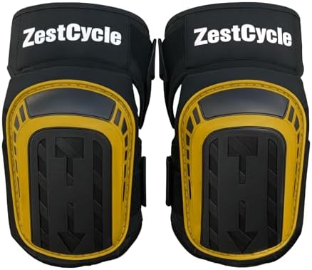 Professional Knee Pads for Work, Heavy Duty Comfortable Foam Gel Knee Pads with Strong Stretchable Straps for Construction, Flooring, Gardening and Cleaning (Yellow)
