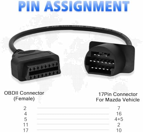 OBD2 Adapter for Mazda 17 Pin OBD1 to 16 Pin OBD2 Diagnostic Cable