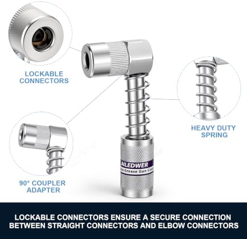 2 Pack 90 Degree Grease Gun Coupler for Tight Spaces, Right Angle Adapter