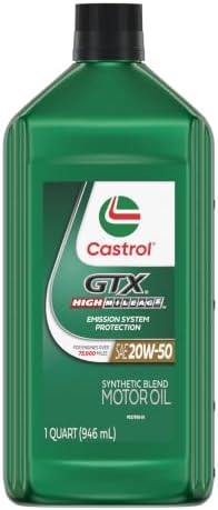 Castrol GTX High Mileage 20W-50 Synthetic Blend Motor Oil, 1 Qt, Pack of 6