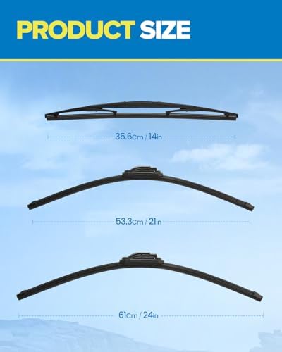 PHILTOP 24" 21" 14"Windshield Wiper Blades Replacement for 2003-2008 Pilot Premium All Weather Front Rear Wipers Set (Pack of 3)