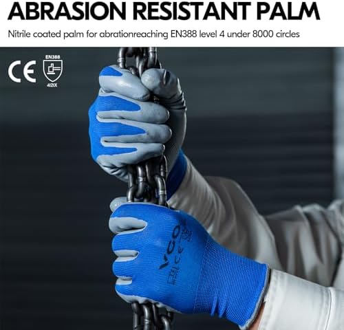 Vgo... 10Pairs Non-Slip Safety Work Gloves,Nitrile Coated (NT2110,L)