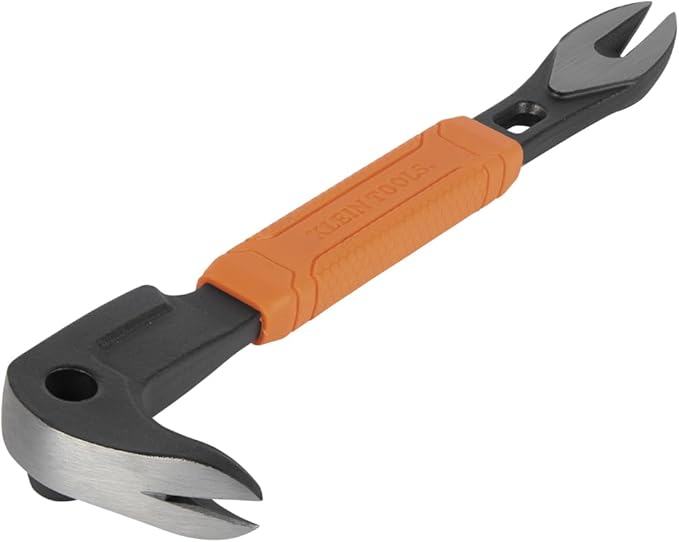 Klein Tools 66091 Nail Puller with Integrated Dimpler, Heavy-Duty Carbon Steel Cats Paw Pry Bar, 8-Inch