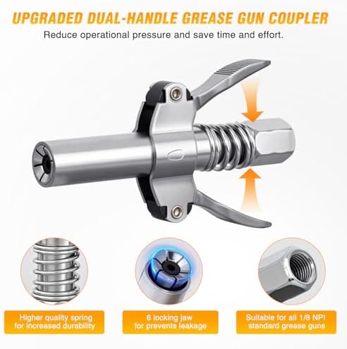 GOOACC Grease Gun Heavy Duty Pistol Grip Grease Gun Kit with Quick Release Coupler 18" Spring Flex Hose Needle Nozzle Rigid Pipe, 8000PSI 14oz Grease Guns Tool for Automotive Farm Industrial Equipment
