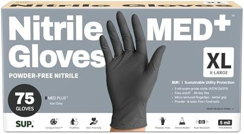 SUP Med Plus™ Nitrile Gloves, 5 Mil Powder-Free Disposable Black 75 | 750Ct