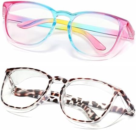 Alsenor Safety Glasses Anti Fog Goggles Protective Eyewear Blue Light Blocking Anti Dust UV Protection Glasses For Men Women (2 Pack (Rainbow + Newleopard))