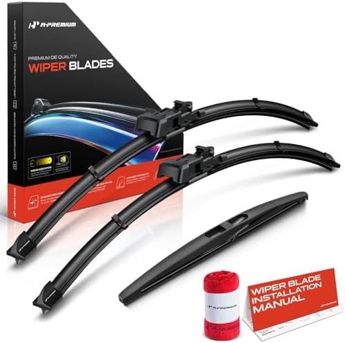 A-Premium 22"+19"+11" Windshield Wiper Blades with Wear Indicator & Towel