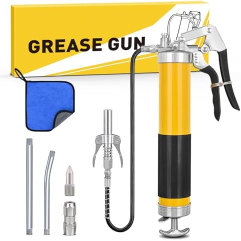GOOACC Grease Gun Heavy Duty Pistol Grip Grease Gun Kit with Quick Release Coupler 18" Spring Flex Hose Nozzle Rigid Pipe, 8000PSI 14oz Grease Guns Tool for Automotive Farm Industrial Marine Equipment