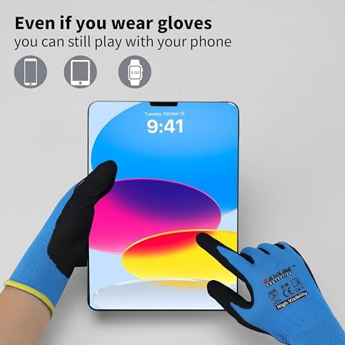 Gasoline 12 Pairs MicroFoam Nitrile Work Gloves, Touchscreen Breathable Safety Gloves for Warehouse, Mechanic, Sizes S-XXL