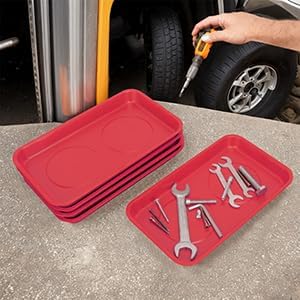 5 PCS Magnetic Trays, 9.4X5.5x1.4Inch, Magnet Tool Tray, Magnetic Parts Tray, Red, by GENHAKON