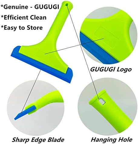 Super Flexible Silicone Squeegee, Auto Water Blade, Water Wiper, Shower Squeegee, 5.9'' Blade and 7.5'' Long Handle, for Car Windshield, Window, Mirror, Glass Door, Green+Lake Blue