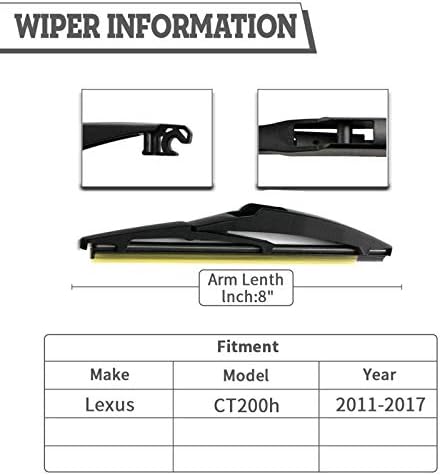 8 inch (Pack of 2) Rear Wiper Blade Set Replacement for Lexus CT200h 2011-2017,Toyota Prius C Auris 2012-2019,Urban Cruiser 2009-2016,Scion XD 2008-2013,Back Windshield Window,Rear wiper Accessories
