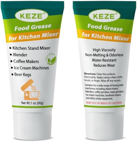 Keze Food Grade Equipment Lubricant, Food Service Equipment Lube for kitchenaid Stand Mixer, Beer Kegs, Slushee and Espresso Machine, Odorless Kitchen Mixer Grease, 1 oz 2-Pack