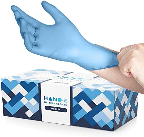 Hand-E Touch Blue Nitrile Disposable Gloves - Latex Free Medical Exam Gloves, Powder Free, Food Safe, Cooking