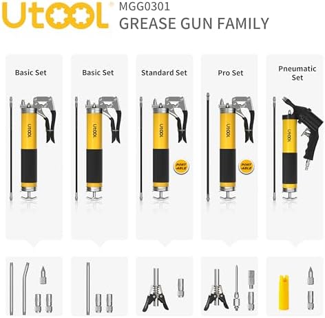 UTOOL 8000 PSI Heavy Duty Pistol Grip Grease Gun Kit, 14 oz Capacity