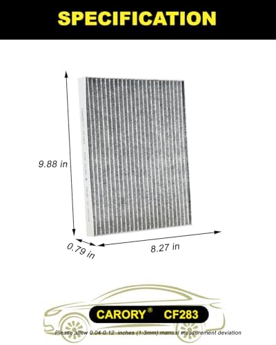 CARORY Cabin Air Filter w/Activated Carbon for Chrysler Pacifica (2017-2025), Grand Caravan (2021-2025), Voyager (2020-2025), OE#68606186AA, 68597396AA, CF12283, XC10581C, CAF99238C, 68308950AA, CF283