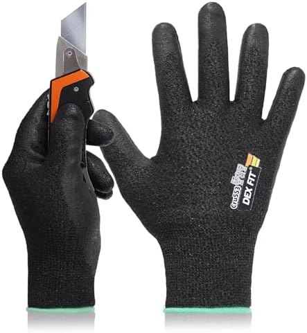 DEX FIT Level 5 Cut Resistant Gloves Cru553 Prime - 3D-Comfort Fit, Firm Grip, Thin & Lightweight, Touchscreen Compatible, Durable, Breathable, Machine Washable; Black XXL (11) 1 Pair