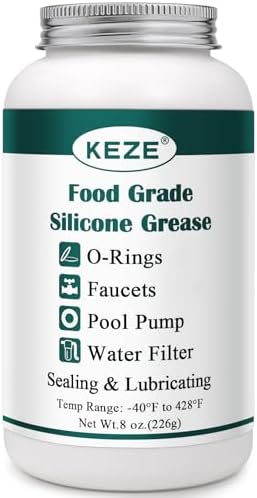 KEZE Pool Lube for O Ring Food Grade Waterproof Silicone Faucet Grease for Pool Filter Plumbing Plastic Parts Gasket Valve Rubber Seals Paste with Brush Top Can 8 OZ