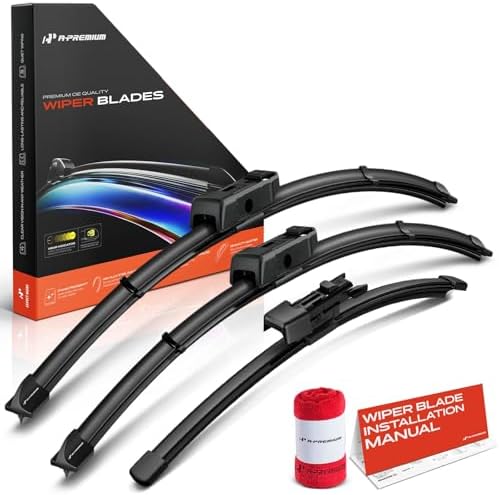 A-Premium 24"+22"+15" Windshield Wiper Blades with Wear Indicator & Towel