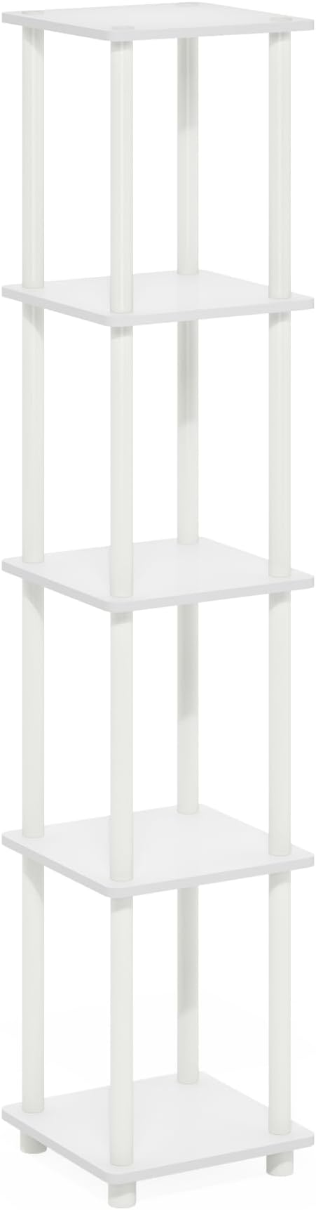 Furinno Turn-N-Tube Storage Shelves, 5-Tier Square Book Shelf, Corner Shelf, Toolless Open Shelves, Round Tubes, for Organization and Storage, Living Room, Garage, Home Office, White