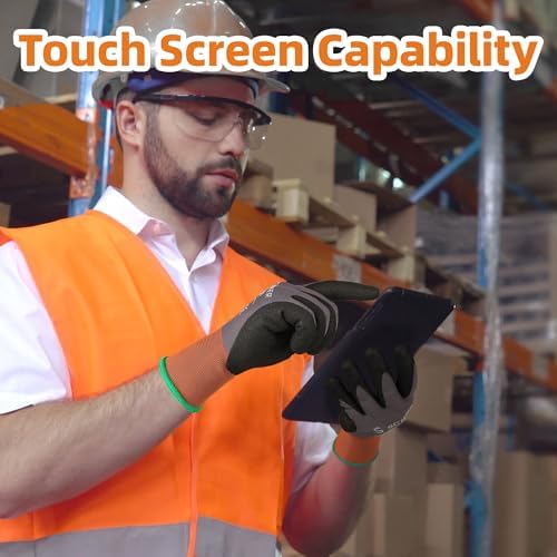 Schwer 6 Pairs Work Gloves Sandy Nitrile Coated, Touchscreen, LT5626, S