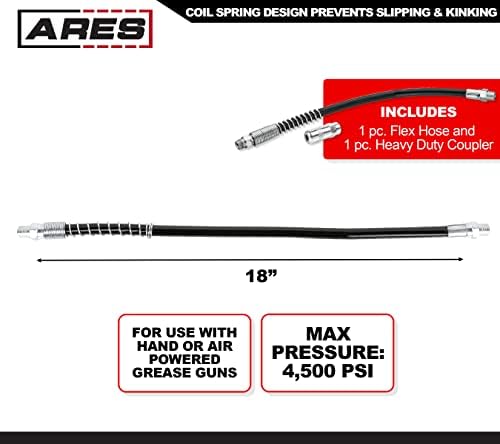 ARES 54032 18-In Grease Gun Flex Hose - 4,500 PSI, Heavy Duty Coupler