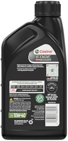 Castrol EDGE High Mileage 10W-40 Advanced Full Syn Motor Oil, 1 Qt, 6 Pack