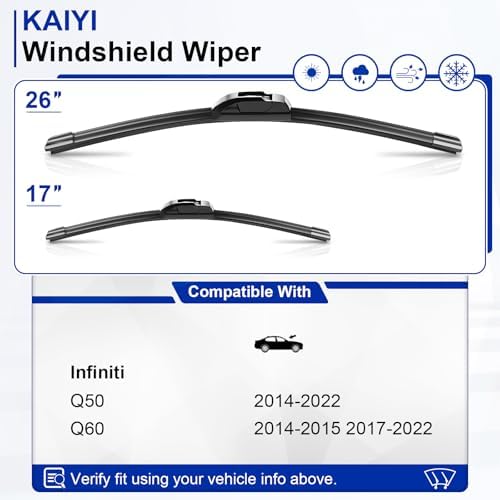 KAIYI 26" + 17" Windshield Wipers Compatible with Infiniti Q50 2014-2022,Q60 2014-2015 2017-2022 Premium Automotive Replacement Windshield Wiper Blades 2 Pack