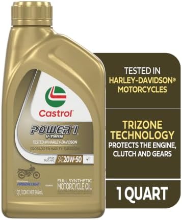 Castrol Power1 V-Twin 20W-50 Full Synthetic Motorcycle Oil, 1 Quart, Pack of 6