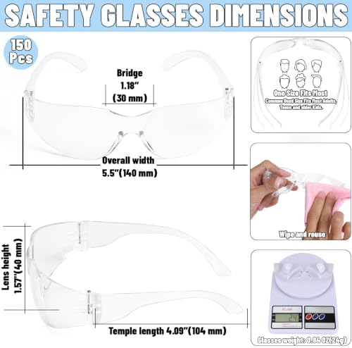 150 PCS Clear Safety Glasses, ANSI Z87.1 Eye Protection for Men and Women