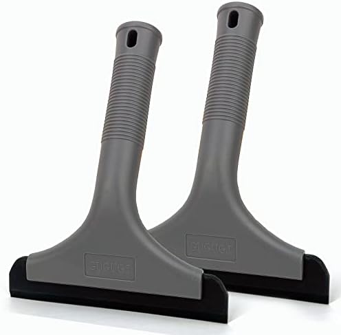 Super Flexible Silicone Squeegee, Auto Water Blade, Water Wiper, Shower Squeegee, 5.9'' Blade and 7.5'' Long Handle, for Car Windshield, Window, Mirror, Glass Door, Grey Black