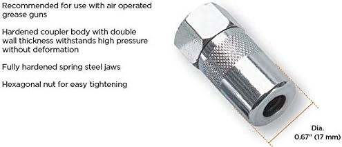PROLUBE Heavy Duty 3-Jaw Grease Coupler | With Ball Check | 10,000 PSI | Use with Hand & Air Operated Grease Guns | 1/8” NPT Threads (43525)