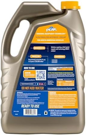 PEAK OET Extended Life Gold 50/50 Prediluted Antifreeze/Coolant for North American Vehicles, 1 Gal.